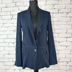 Derek Lam 10 Crosby Blazer Blue Cotton Silk Mesh Single Breasted Sz 2 Academia